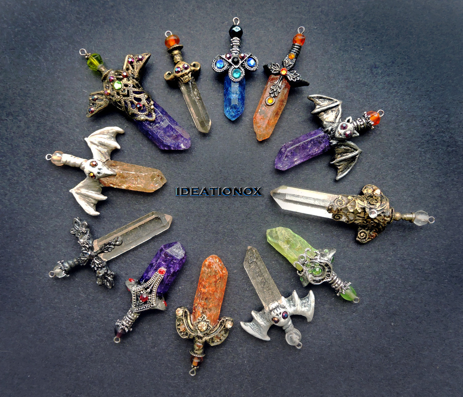 Smokey Quartz Crystal Katana Sterling Swords of Stone Pendant Sos025 