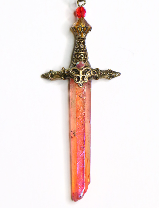 Crystal Sword Necklace - Fire Pheonix